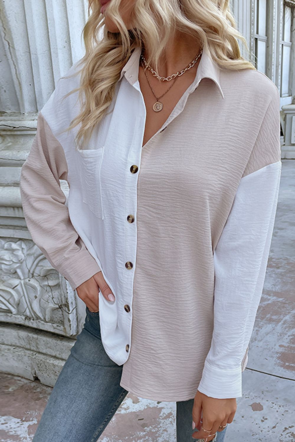 Color Block Textured Button-Up Shirt – Vickie's Secret Boutique